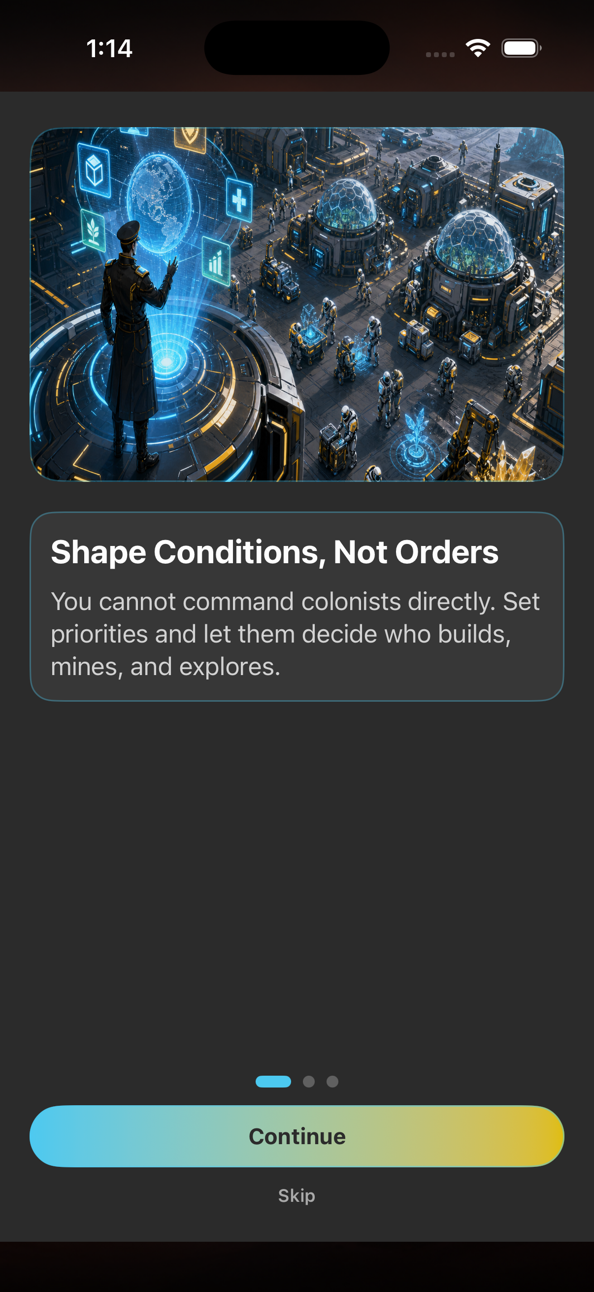 Colony Zero onboarding — shape conditions
