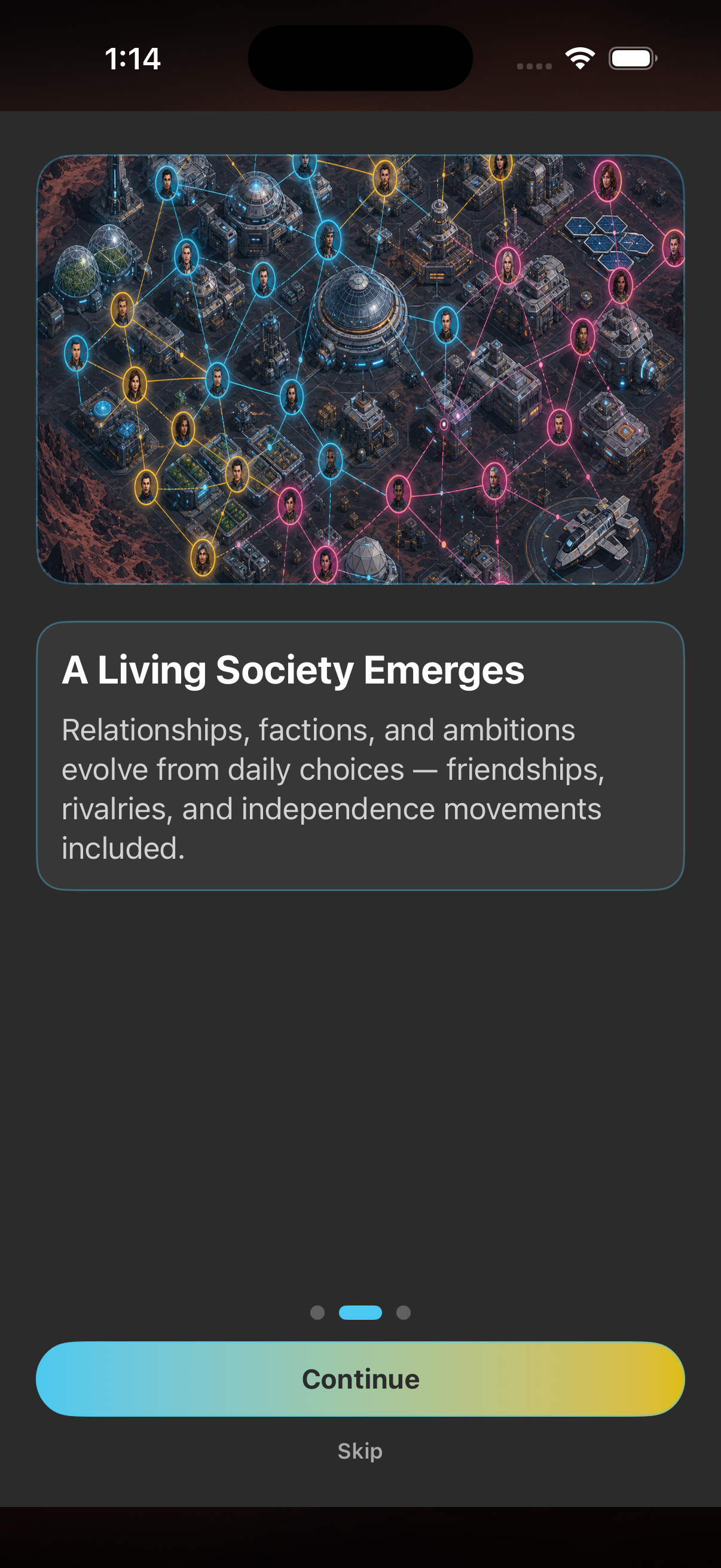 Colony Zero onboarding — living society